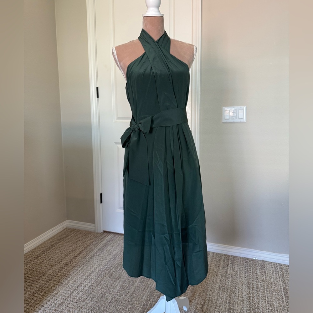 Club Monaco Silk Forest Green Midi Dress